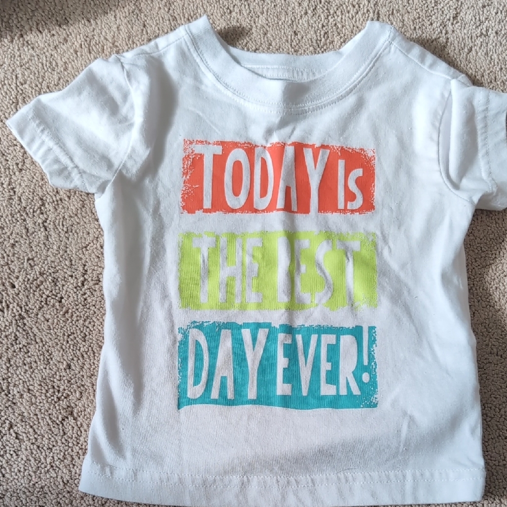 White and Orange Short Sleeve Tee with Bold Graphic